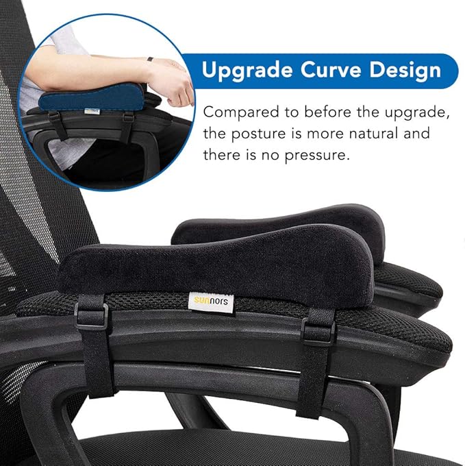 Office Chair Armrest Pads Memory Foam Chair Arm Covers,Universal Elbow Pillow Gaming Chair Arm Rest Cushion for Elbows and Forearms Pressure Relief(Set of 2)