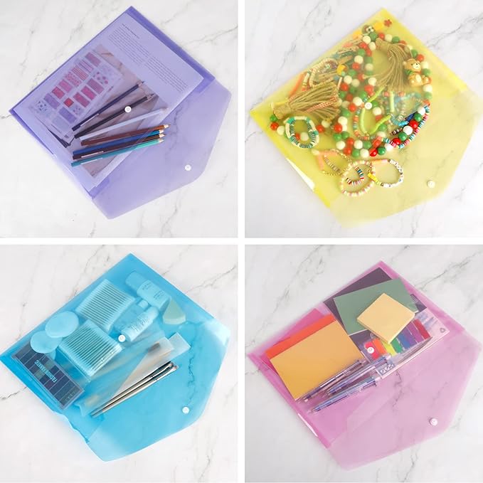 EOOUT 28pcs Folders for Documents, Plastic Envelopes with Snap Closure, Poly Folders, 8 Colors, A4 Letter Size, for School and Office Supplies