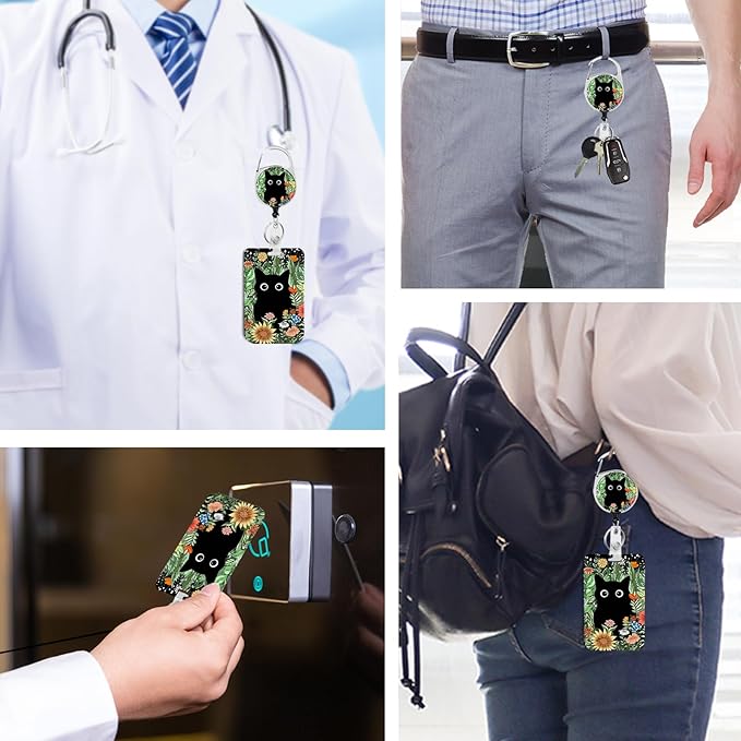 Cute Cat Hidden in The Flowers Badge Holder with Retractable Reel and Breakaway Lanyard,Badge Clips Retractable Heavy Duty Badge Reel,ID Holder with Breakaway Lanyard for School Nurse Office Teen 2
