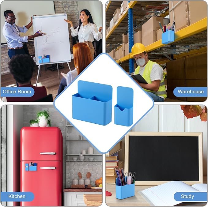 Magnetic Pen Holder,2 Pack Magnetic Dry Erase Marker Holder with Generous Compartments,Strong Magnet Storage Marker Pen Pencil Organizer for Refrigerator,Whiteboard,Locker Accessories