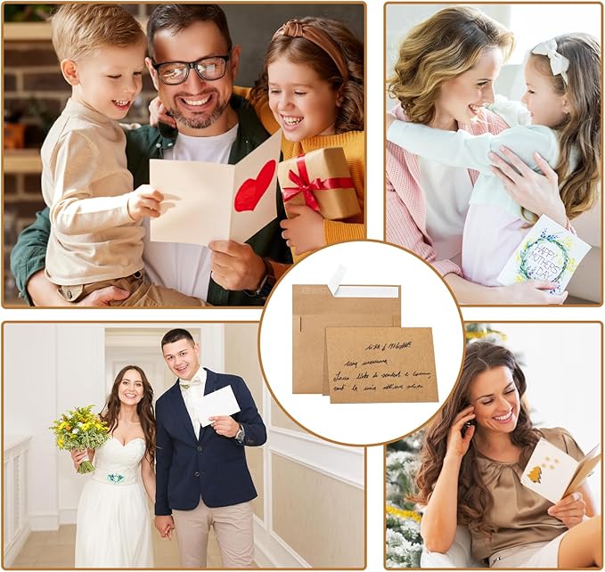 100 Packs Brown Blank Note Cards with Envelopes 5 x 7 Heavyweight Folded Cardstock and A7 Envelopes Self Seal for Invitations, Wedding, DIY Greeting Cards, Thank You Cards, Festival Blessings