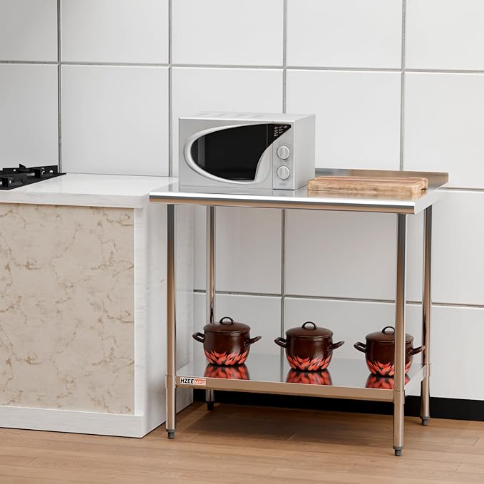 Stainless Steel Table for Prep & Work with Blacksplash and Adjustable Undershelf 36 x 24 inches,3ft, Heavy Duty Commercial Kitchen Table for Restaurant, Home, Hotel, Kitchen Prep Tables