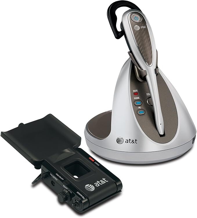 AT&T TL7912 DECT 6.0 Cordless Headset with Softphone Call Manager and Handset Lifter, Silver, Silver/gold