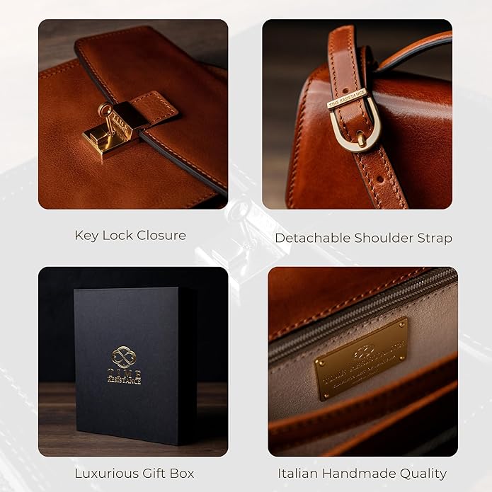 Time Resistance Small Leather Briefcase for Men - Crossbody Bag - Italian Leather Messenger Bag - Gift Box Included