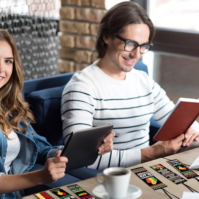 240 Pcs Black History Month Bookmarks Bulk 5.5 x 2'' Double Sided Inspirational Bookmarks African American Celebration Gifts with Ribbon for Women Men Black History Month Party Favors