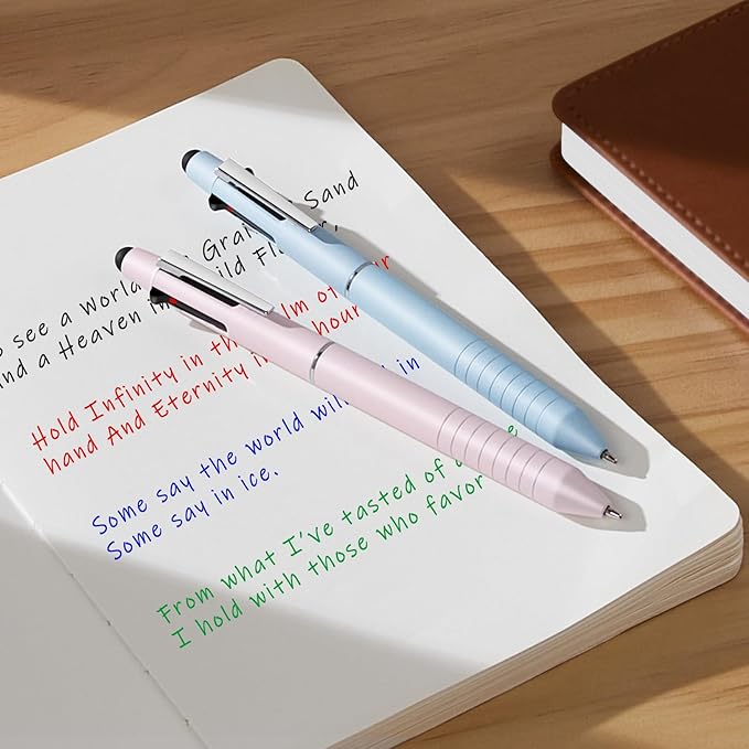 Sooez Multicolor Pen in One, Sleek Metallic 4 Color Ballpoint Pen, Medium Point (1.0mm), Retractable Ball Pen with Stylus Tip, Journaling Planner Pen for Nursing School Office Supplies, 3 Pack, Purple