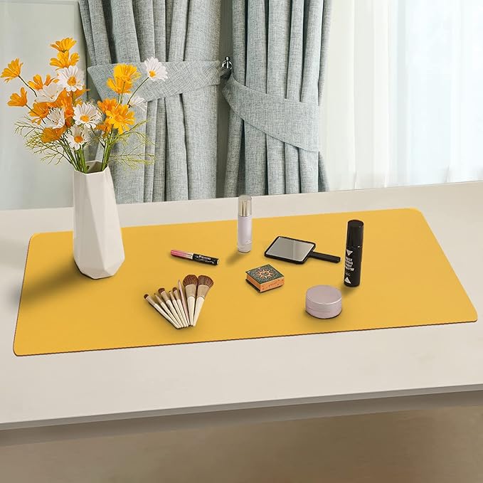 Boutilon Leather Desk Pad 30" x14",Non-Slip Mouse Pad,Office Desk Mat,Waterprooft PU Leather Desk Blotter,Desk Pad Protector,Desk Writing Pad for Home Office Decor (M-Yellow)