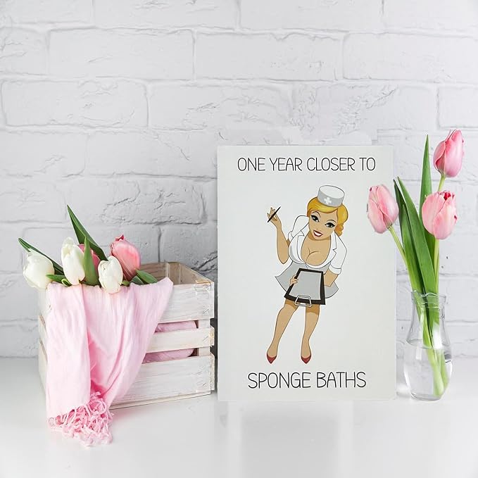 Funny Birthday Card for Women or Men,Birthday Gift for Sister Brother Wife Husband Friend-ONE YEAR CLOSER TO SPONGE BATHS
