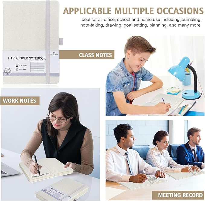 Lined Journal Notebook, 1 Pack (White), 360 Pages, 9.8 inches x 6.9 inches - 100 gsm Thick Paper, Hardcover