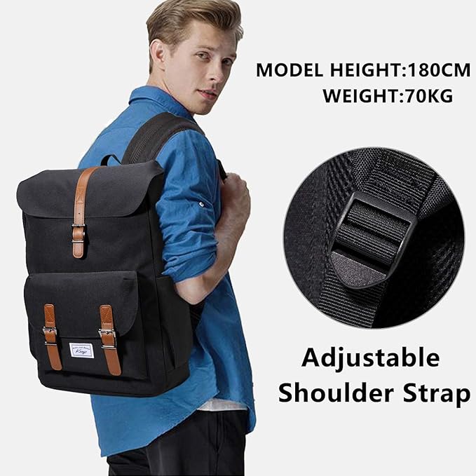 Backpack for Men,Large Water Resistant Fashion Travel Drawstring Backpack Rucksack with Laptop Sleeve for School/Work/College/Adults Black