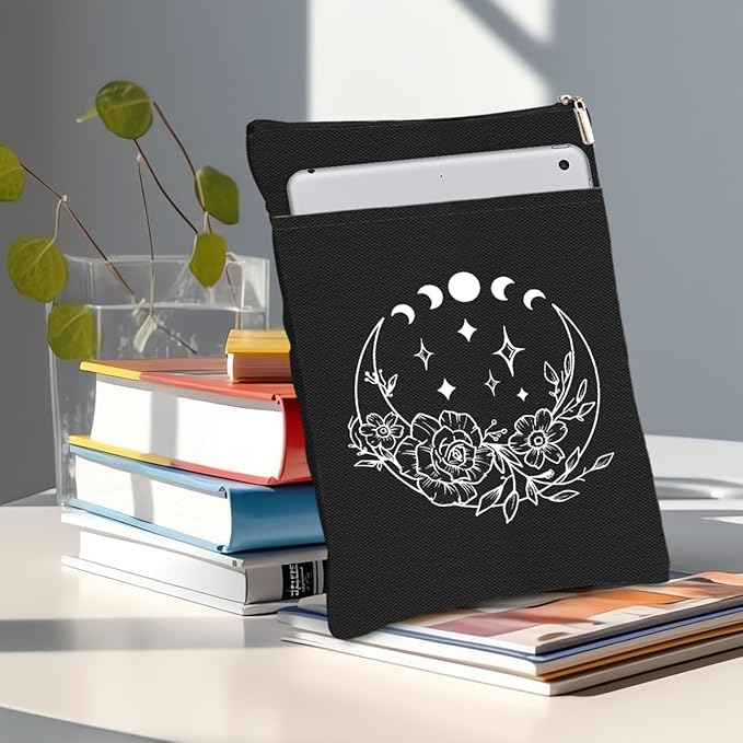 Book Themed Gifts Waterproof Book Sleeve Book Pouch Moon Halloween Reading Gifts Witchy Gifts for Women Friend Book Covers for Paperbacks Book Accessories Book Protector with Zipper and Front Pocket