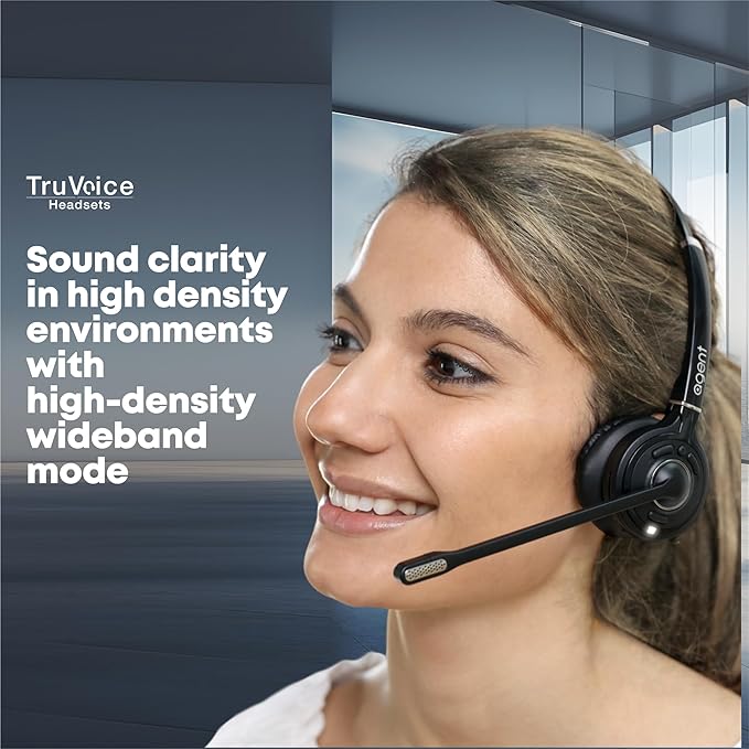 TruVoice Agent AW40 Wireless Headset with Extended Range DECT Wireless USB Dongle I Range of up to 350ft I Noise Canceling Microphone and HD Audio I Compatible with All Computers and Softphones.