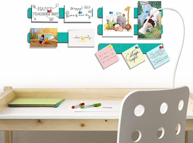 Felt Pin Board Bar Strips Bulletin Board for Bedrooms Offices Home Wall Decoration, Notice Board Self Adhesive Cork Board with 35 Push Pins for Paste Notes, Photos, Schedules