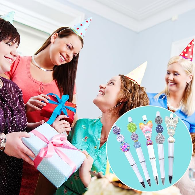 15 Pieces Beadable Pens - Beaded Pens Plastic Diy Black Ink Ballpoint Pens Bulk - Bead Pens Suitable For Teacher, Students, Office, School, Graduation Gift Supplies(White)