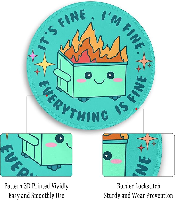 Gctriki Dumpster on Fire Mouse Pad for Desk, Funny Green Round Mousepad for Computer Laptop Gaming, Stitched Edge Non-Slip Rubber Base, Cute Home Office Desk Accessories Decor for Women