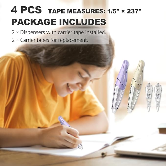 Refillable Retractable Correction Tape, Pen Shaped Smooth Pull Correction Tape Set, Correction Tape, Japanese Aesthetic Cute Correction Tape for Office Supplies, 4 PCS (ZH-87)