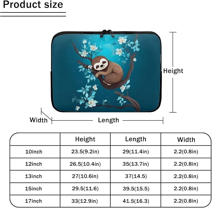 Cute Sloth Laptop Protective Sleeve for Women Men 13 inch Computer Sleeve Neoprene Lap Top Case Portable Computer Carrying Case Flower Briefcase Suitable for Travel School Office Pouch