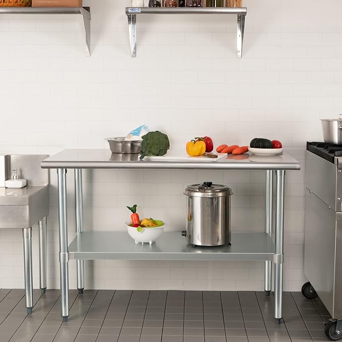 HARDURA Stainless Steel Table 24X60 Inches with Undershelf and Galvanized Legs NSF Heavy Duty Commercial Prep Work Table for Restaurant Kitchen Home and Hotel