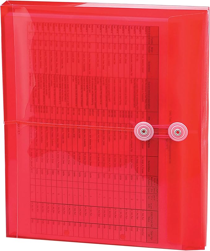 Smead Poly Envelope, 1-1/4" Expansion, String-Tie Closure, Side Load, Letter Size, Red, 5 per Pack (89527)