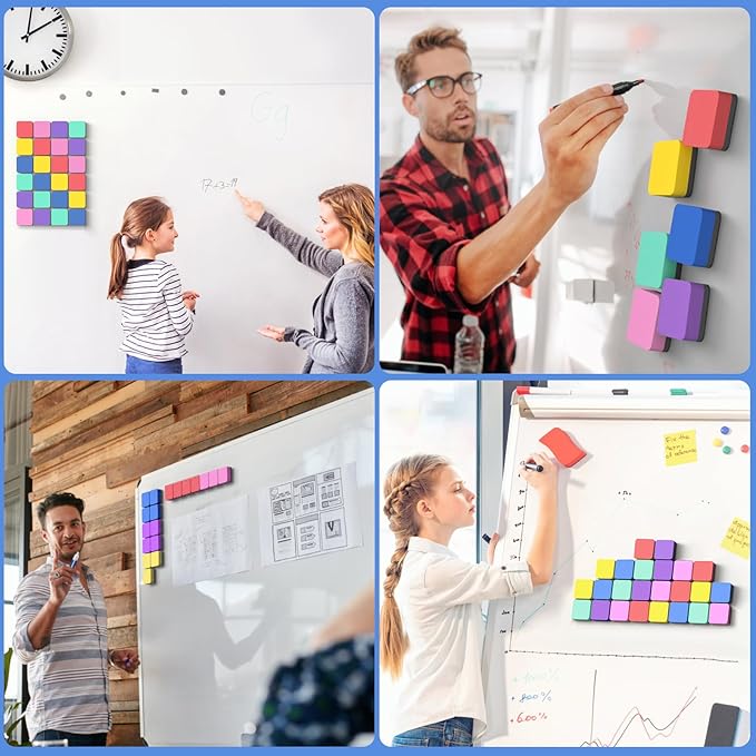 MaxGear 108 Pack Dry Erase Erasers, Magnetic Whiteboard Dry Erasers for Classroom, Mini Whiteboard Cleaning Pads, Chalkboard Wiper Teacher Supplies for School, Office, Home (6 Color Set, 2 x 2 Inch