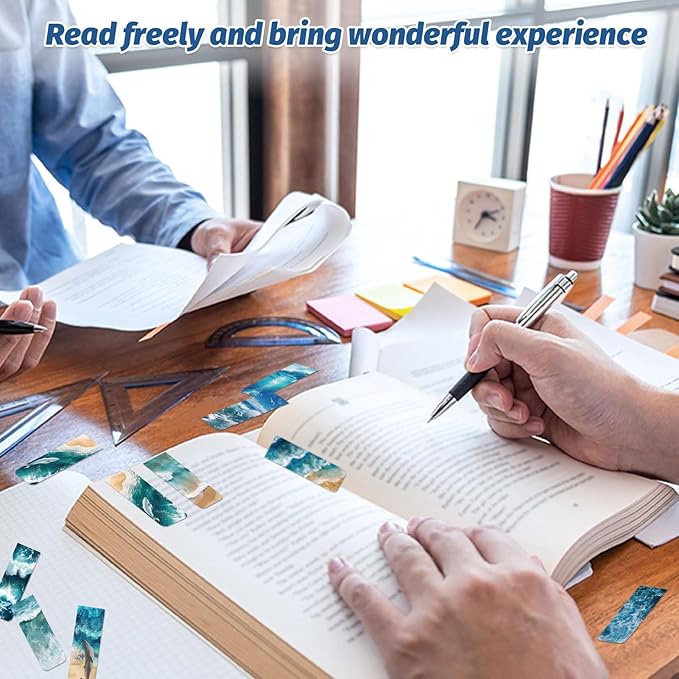 48 Pieces Magnetic Bookmarks Magnet Page Markers - Book Marks for Reading Women & Men with Storage Boxes - Cute Magnet Bookmark Clips for Reading Pleasure(Ocean)