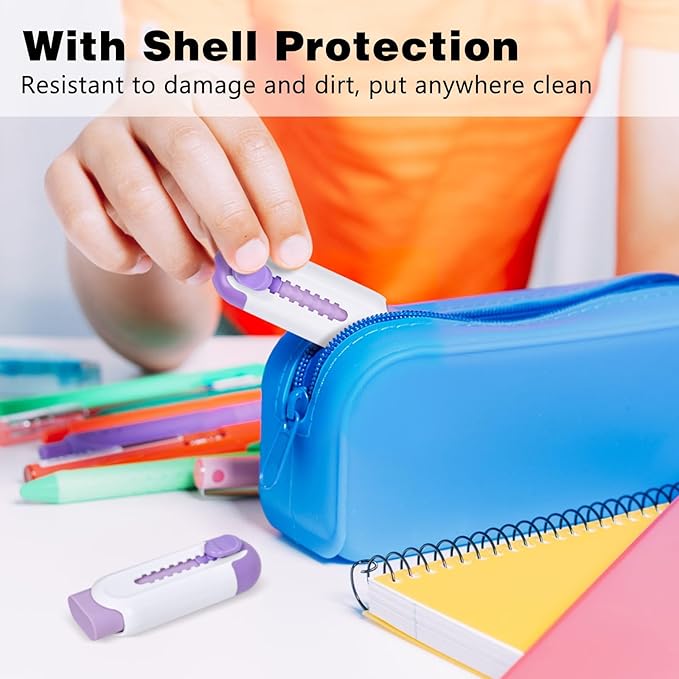 Pencil Erasers, Retractable Erasers for Pencils - White Purple, Pack of 5