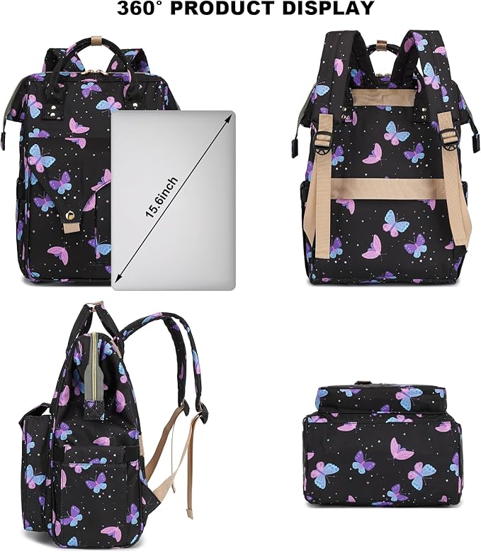 Butterfly Laptop Backpack College School Backpack Bookbags Nurse Backpacks Travel Bags for Women Girls Fits 15.6 Inch Notebook
