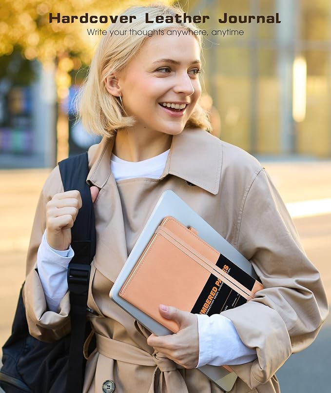 Lined Journal Notebook for Women Men, 256 Numbered Pages Hardcover Leather Journals for Writing, A5 Journaling Notebooks, College Ruled Journal for Business Work School Note Taking 5.75" x 8.38" Pink