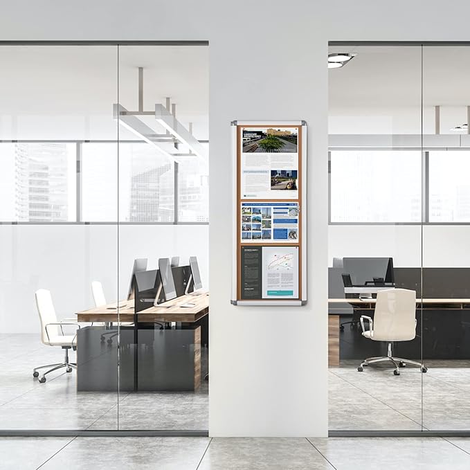 SWANCROWN Locking Bulletin Board Tamper-Proof Notice Board Cork Display Case Wall-Mounted for K12 Office Dentists, 38x14 inch