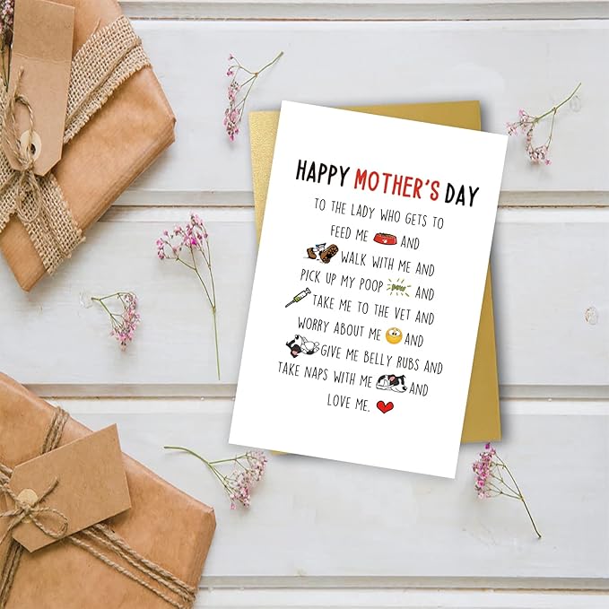 OJsensai Happy Mothers Day Card from Dog, Dog Mom Mothers Day Gifts for Dog Mom Grandma, Dog Mom Mother’s Day Card for Her, the Lady Who Love the Dog