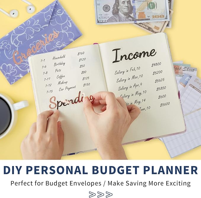 80 Cash-Envelope Budget Category Stickers - Rose Gold Vinyl Decals, Budget Binder Labels for Finance Planner & A6 Cash Binder, Budgeting Category Letter Stickers for Budget Wallet, Money Organizer