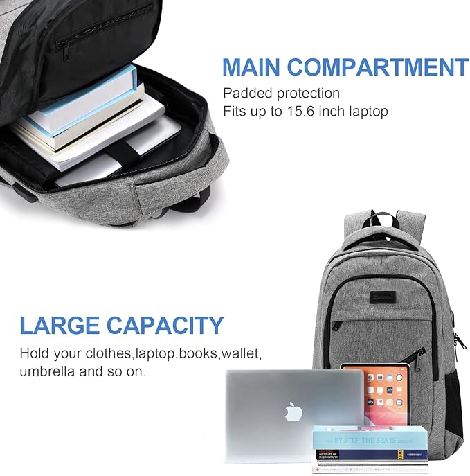 Laptop Backpack for Women, Anti Theft Backpack with USB Charging Port, 15.6 Inch Large Backpack for Travel Business (Grey)