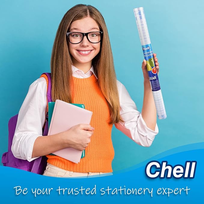 Chell Clear Contact Paper Roll for Books, 17.5 in x 20 ft Clear Self Adhesive Book Cover Paper Protector