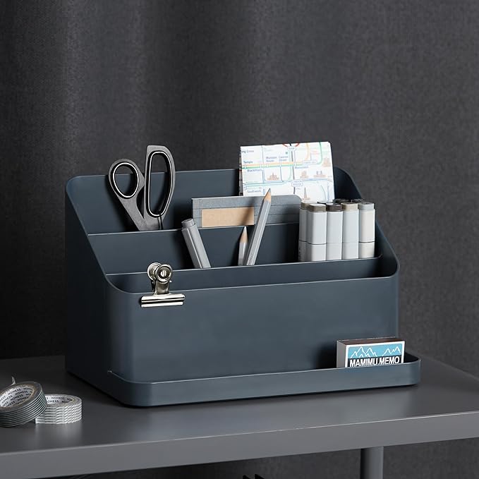 BLUE GINKGO Desk Organizer – Korean-Made Office Storage for Pens, Notes, Mail, and Supplies (Prussian Blue)