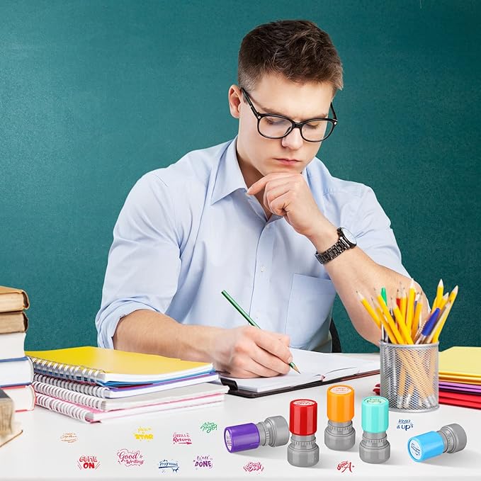 Yinder 24 Pcs Teacher Stamps for Classroom Self Inking Classroom Stamps Bulk for Teachers Elementary Colorful Motivational Encouraging Gifts(Modern)