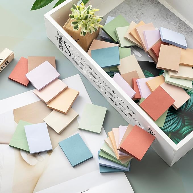 (50 Pads) Sticky Notes 1.5x2, Vintage Colors, 10 Colors Self Sticky Notes, Sticky Pads, Recyclable, Self-Stick Pads, Easy to Post for Home, Office, Notebook