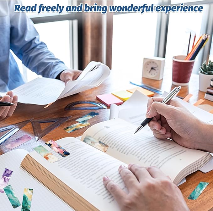 48 Pieces Magnetic Bookmarks Magnet Page Markers - Book Marks for Reading Women & Men with Storage Boxes - Cute Magnet Bookmark Clips for Reading Pleasure(Marble)