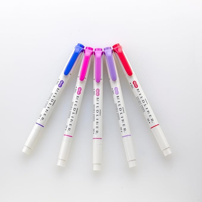 Zebra Pen Mildliner Double-Ended Highlighter Set, Broad and Fine Point Tips, Ideal for Bible Highlighting, No Bleed, Assorted Midnight Hibiscus Ink Colors, 5-Pack (78375)