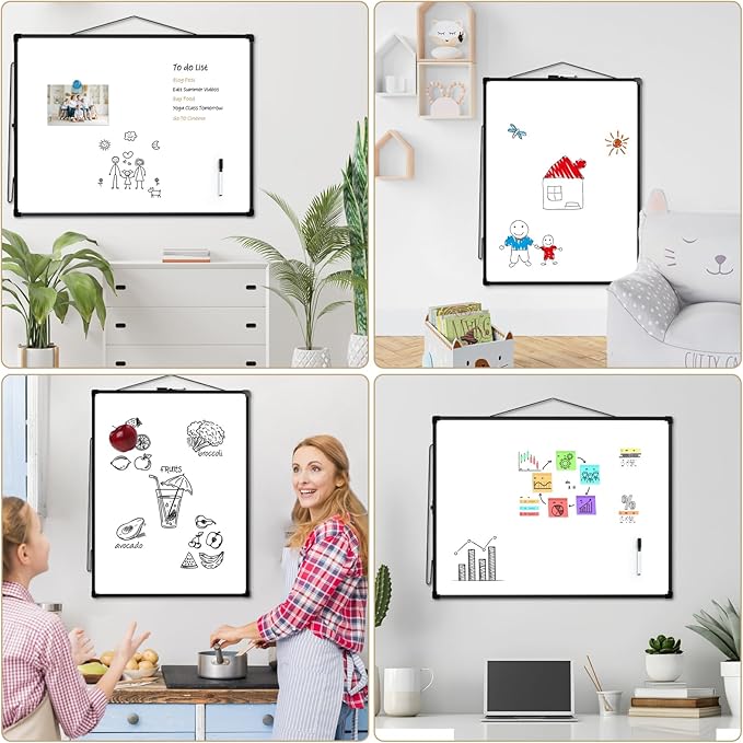 MaxGear White Board for Wall 24" x 18", Double Sided Dry Erase Board, Magnetic White Board Hanging Whiteboard for Home, School, Office, Black Frame