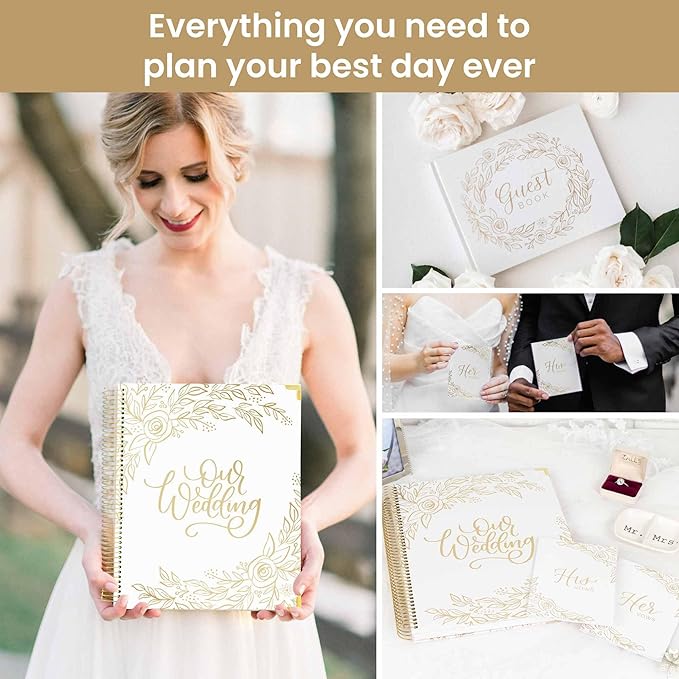 bloom daily planners Hard Cover Wedding Day Planner & Organizer (Undated) - 9" x 11" - Gold Floral