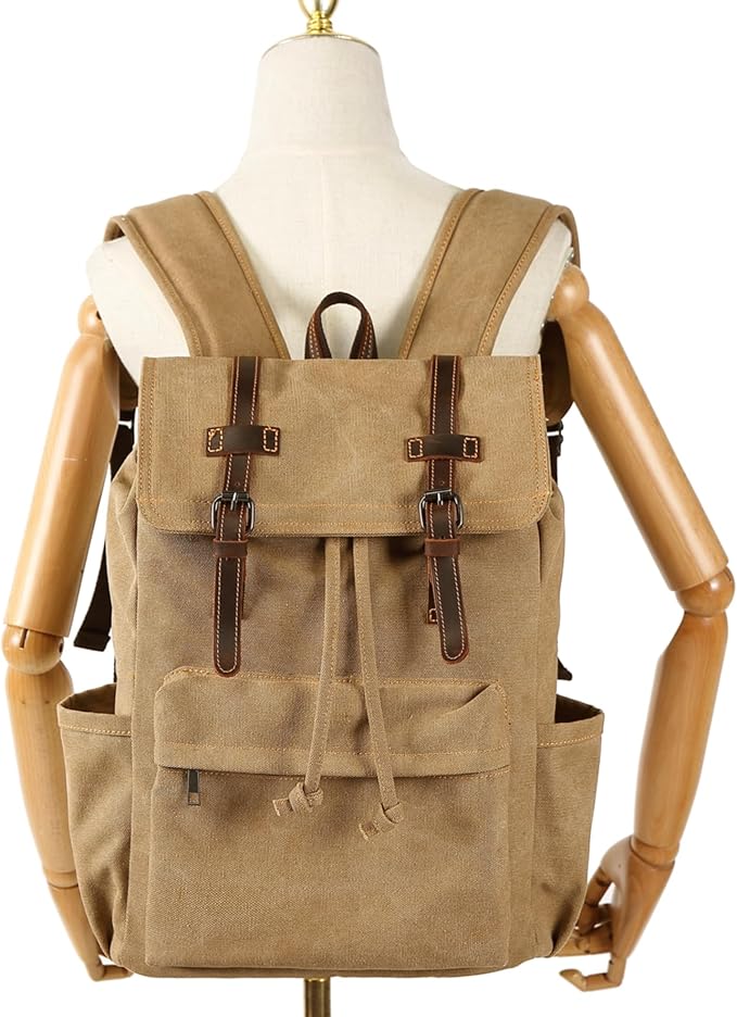 HuaChen Vintage Canvas Backpack, Mens Travel Rucksack for Laptop Hiking Bag (M83_Green)