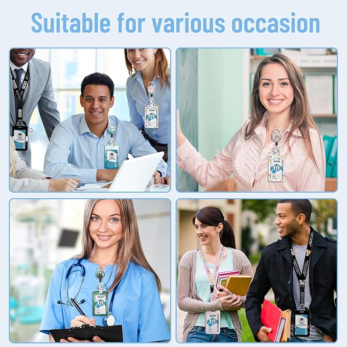 Lanyards for Id Badges, Cute Elephant Badge Holder with Retractable Heavy Duty Reel Belt Clip, Work Card Name Tag Lanyard Vertical ID Card Protector for Women Nurse Doctor Teacher Student