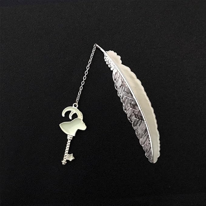 Zodiac Feather Bookmark Gifts for Women Men, Cool Metal Bookmark Glow in The Dark Capricorn Bookmark, Luminous Star Sign Constellation Horoscope Bookmark Gifts