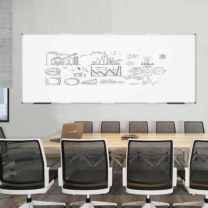 VIZ-PRO Large Dry Erase White Board/Magnetic Foldable Whiteboard, 120 X 48 Inches, Silver Aluminium Frame