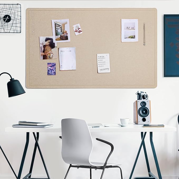 Large Bulletin Board - 60 x 36 Inches, Decorative Felt Pin Board for Wall - 5' x 3' Foldable Photo Display Board with Self-Adhesive Tape, Includes 20 Push Pins - Beige Brown