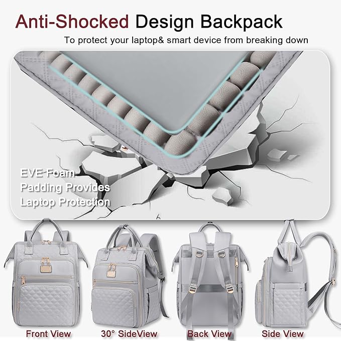 Weitars Lunch Backpack For Women,15.6 Inch Laptop Backpack For Women Backpack, Travel Backpack,Work Backpack For Women (Gray)