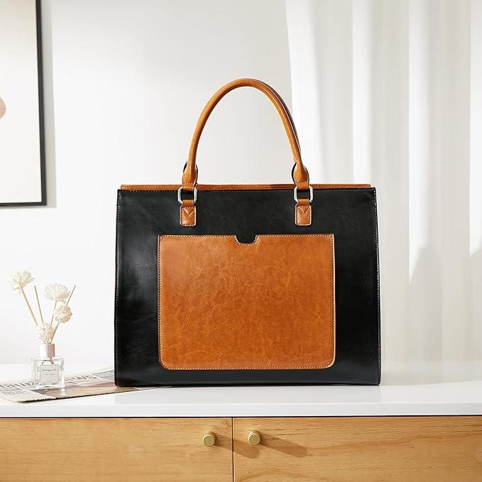 Telena Laptop Tote Bag for Women, 15.6 Inch Shoulder Tote Bag Leather Briefcase for Women, Large Capacity Handbag Bags