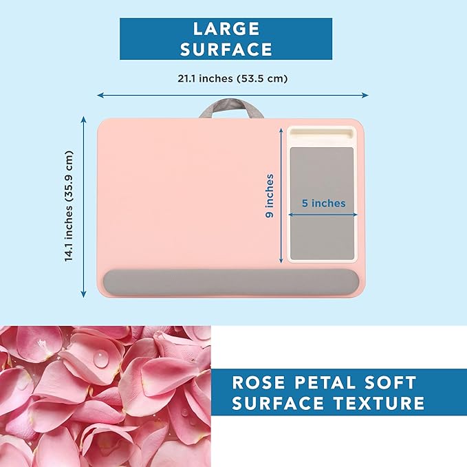 LAPGEAR Home Office Pro Lap Desk with Wrist Rest, Mouse Pad, and Phone Holder - Pink - Fits up to 15.6 Inch Laptops - Style No. 91604