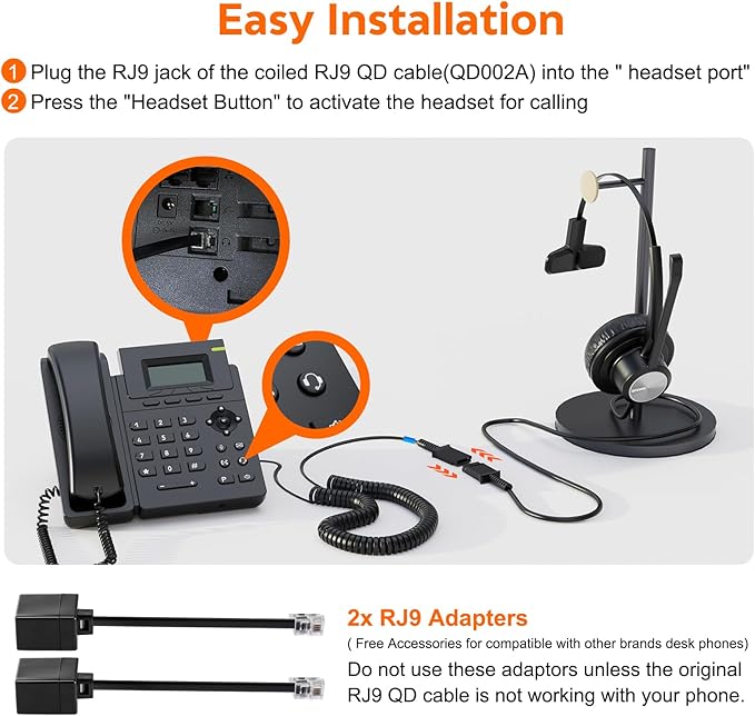 Office IP Phone Headset with Noise Canceling Mic, One Ear Wired Telephone Headset RJ9 for Snom Grandstream Yealink Landline Phones T19P T20P T21P T22P T26P T28P T23G T29G T32 T41S T42S T46S …