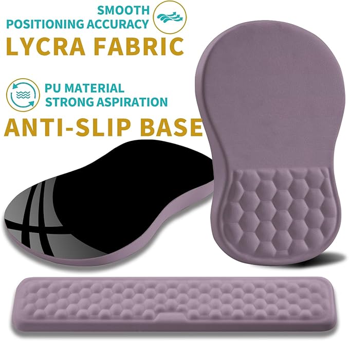Hokafenle 2 in 1 Ergonomic Mouse Pad Wrist Support & Wrist Rest for Computer Keyboard Set, with Relieve Carpal Tunnel Pain Massage Bulge and Full Memory Gel Design (2In1 Set, Purple)